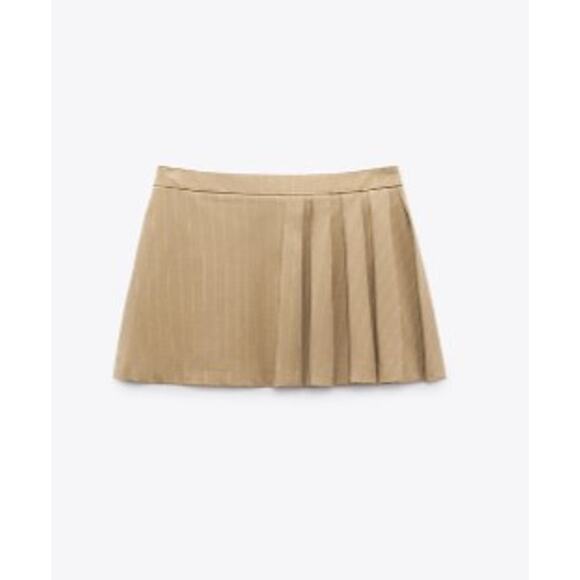 Zara Tan Brown Pinstriped Box Pleated Mini Skirt with Pocket Size XL - Picture 4 of 12